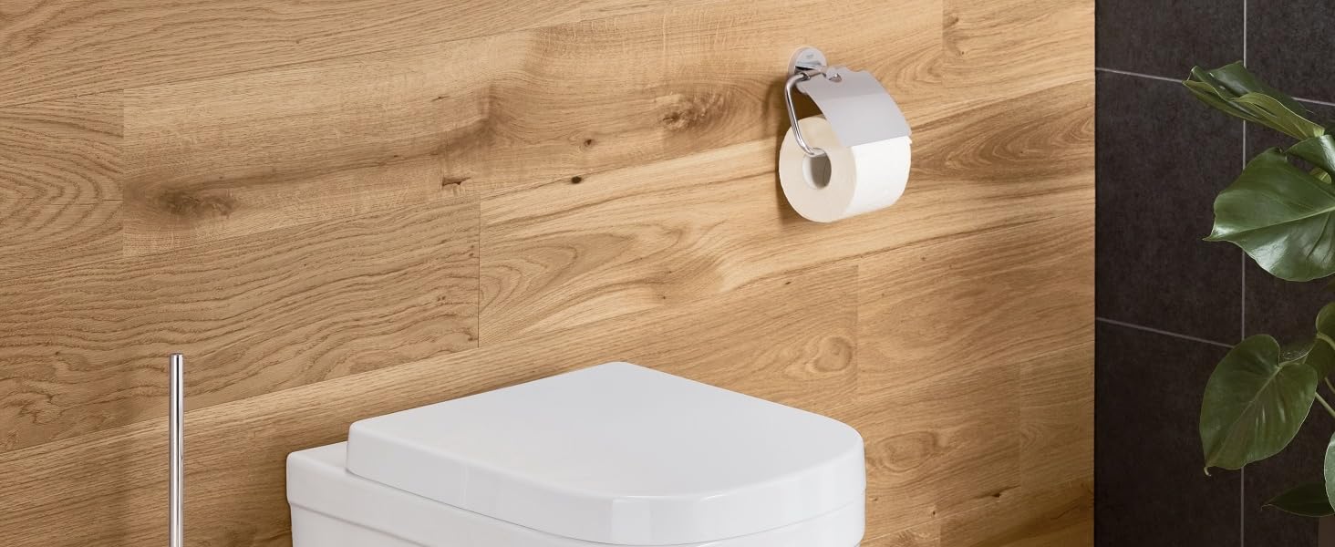 Тримач для туалетного паперу GROHE Essentials хромований, з кришкою, без свердління (клейовий монтаж), 40367001