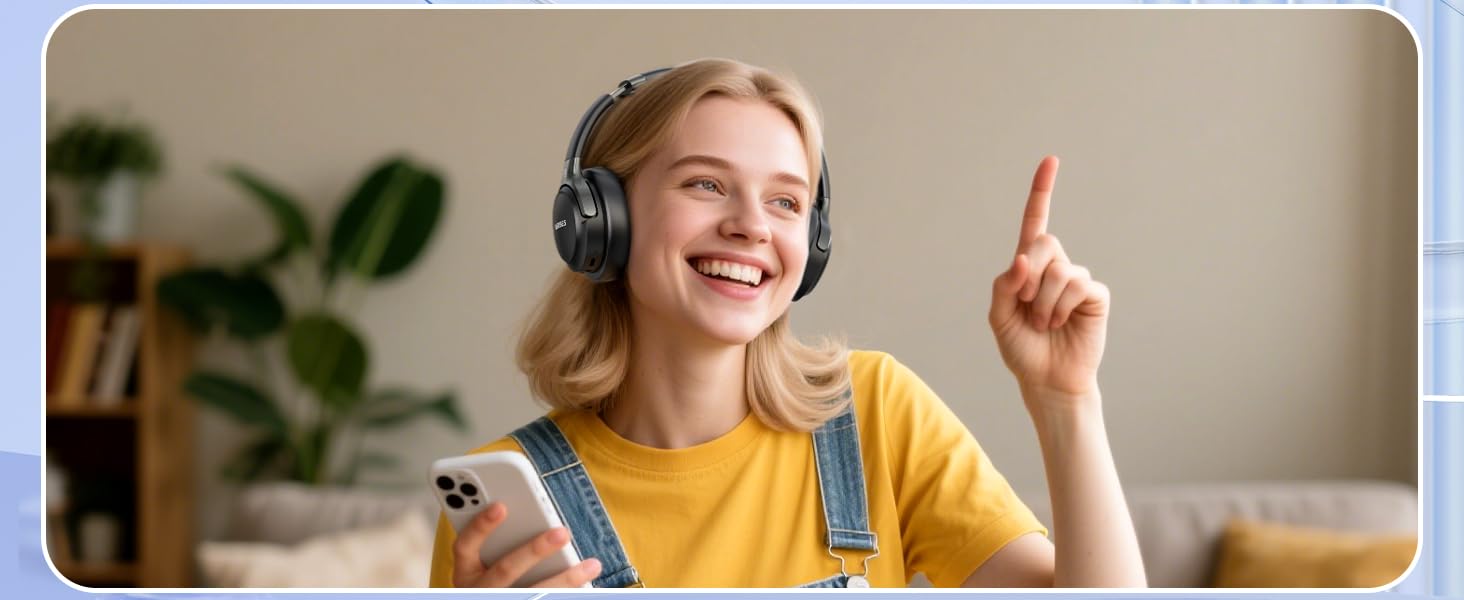 BERIBES Бездротові навушники Over-Ear Bluetooth з мікрофоном, 65 годин роботи, 6 EQ-режимів, HiFi Stereo, чорний