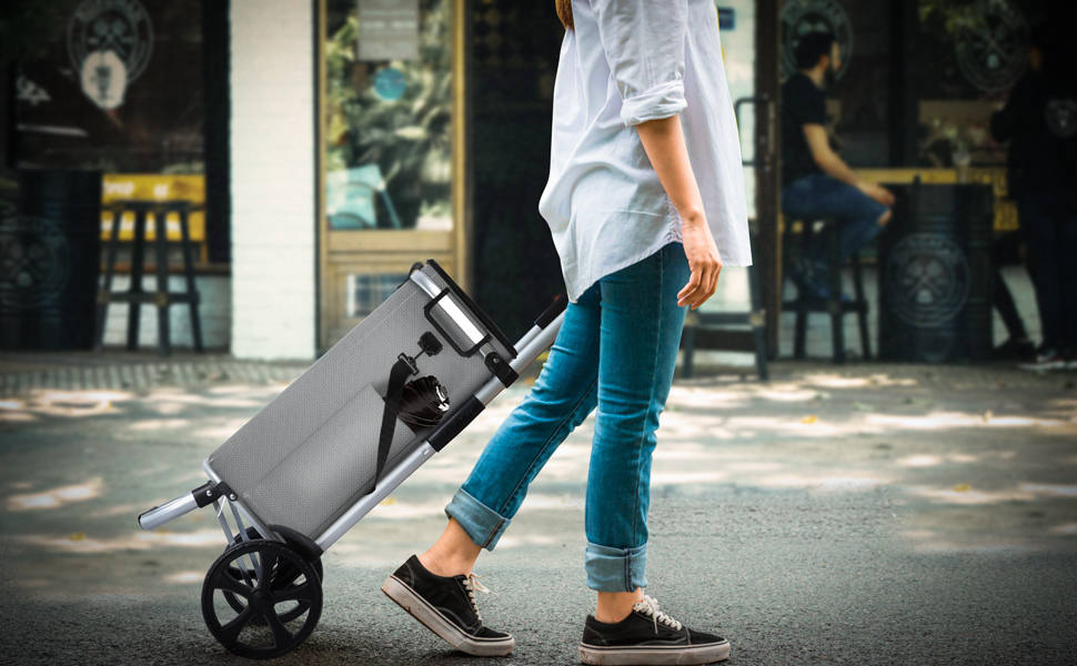 Складний алюмінієвий візок для покупок VOUNOT 50 л, водонепроникна сумка з термовідділенням, 2 великі колеса з захистом, для сходів, сірий