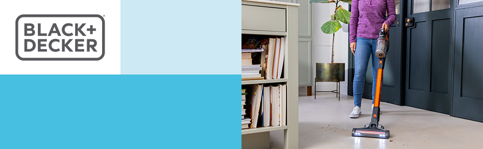 Бездротовий акумуляторний пилосос Black+Decker 4-в-1 BHFEV182C (18V, 2.0Ah) з електрощіткою, для підлоги та ручного використання, з насадкою для щілин, акумулятором, зарядним пристроєм та настінною підставкою, Titanium/Orange