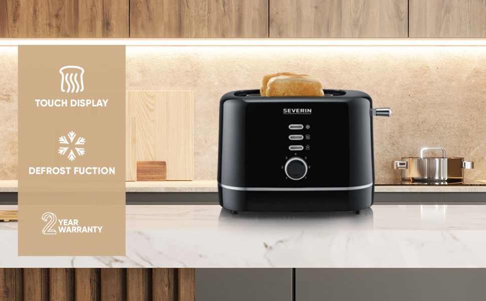 Тостер Severin AT 4321: компактний, 850 Вт, для тостів, розморожування та підігріву, чорний