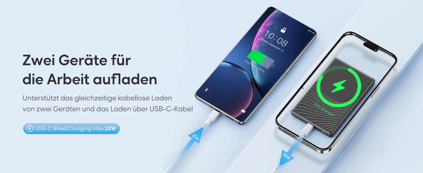 Портативний акумулятор Ntaanoo для iPhone з MagSafe, 5000mAh, 20W, бездротова зарядка, блакитний