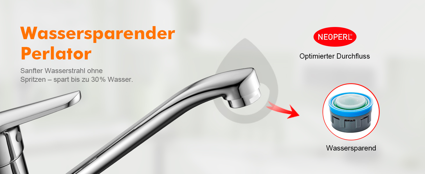 Змішувач для кухні Ibergrif M14450 з поворотним виливом 360°, керамічною картриджі та шлангами 40 см, хром/нержавіюча сталь