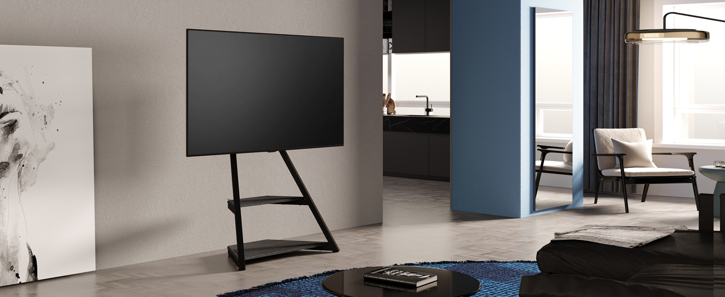 FITUEYES Rolling TV Stand - Mobile TV Stand with Wheels for 43-75 inch Flat & Curved TVs - Height Adjustable, Swivel, Tilt, Eiffel Series Black