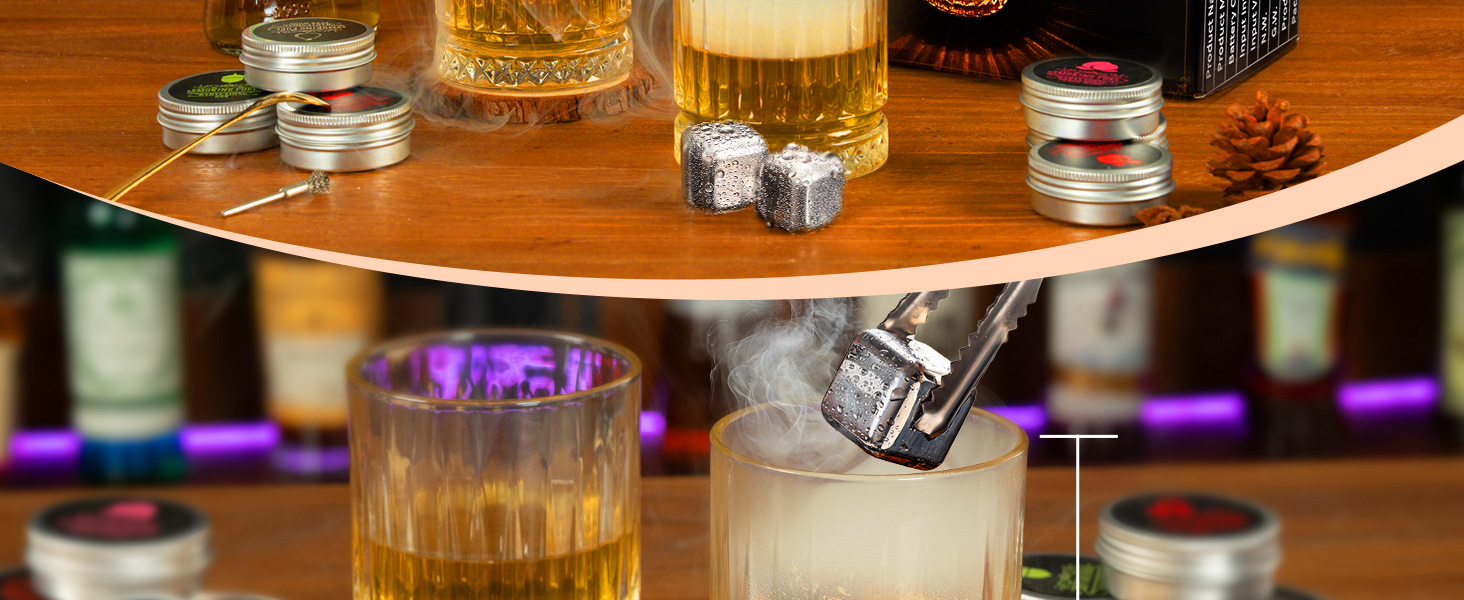 Набір для копчення віскі CIRYASR, електричний, без бутану, з 6 смаками дерев'яної стружки, RGB підсвічуванням, 2 склянки - подарунок для чоловіків