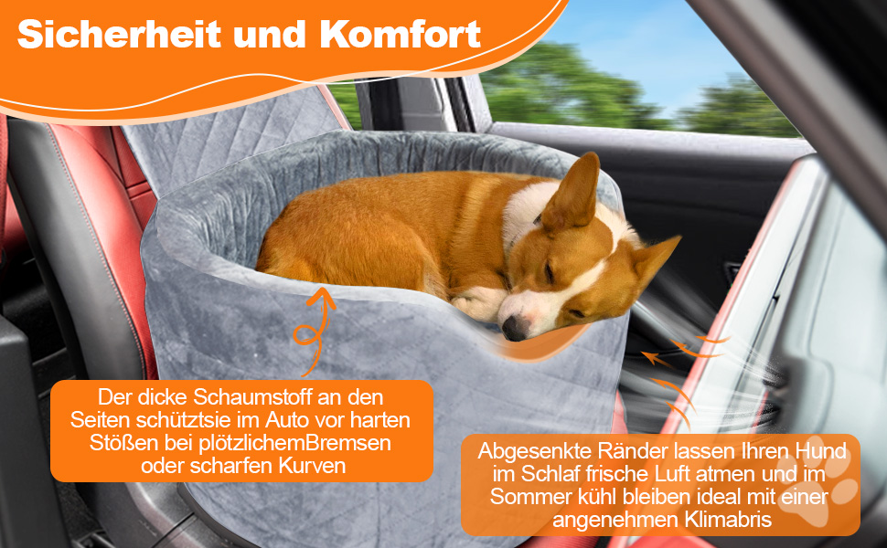 Автокрісло для собак - чорне автокрісло-бустер для маленьких собак з 28D Memory Foam, неслизька та водонепроникна підкладка, переносна клітка з кишенями для зберігання та ковдрою, чорний (02-Сірий)