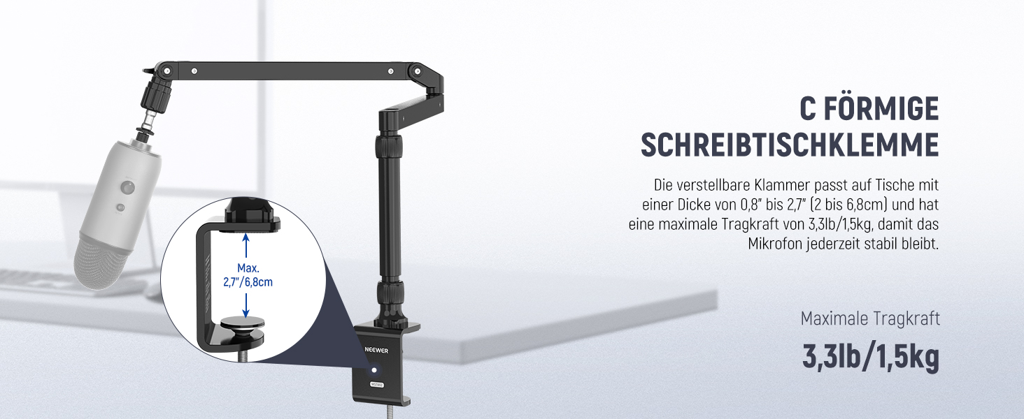 NEEWER MST002 Тримач для мікрофона з низьким профілем, регульований, з демпфером, для подкастів, ігор, стрімінгу, з кабелеуправлінням