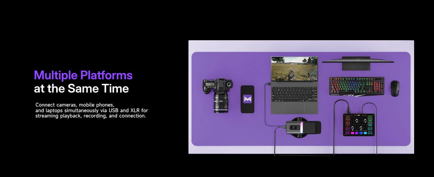 Професійний USB/XLR мікрофон Mailangshi для подкастів, стрімінгу та ігор з RGB підсвіткою та металевим корпусом