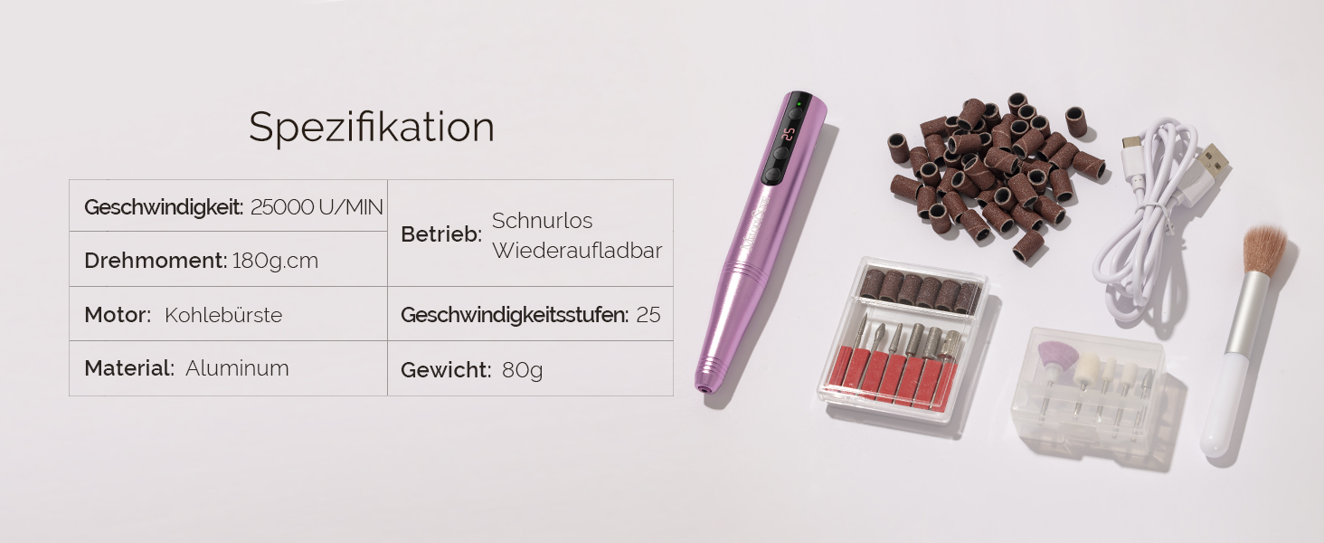 Електричний набір для манікюру MelodySusie PC180F 11 в 1: фрезер, полірування, форми для акрилу, гелю, пудри. 25000 RPM, рожевий