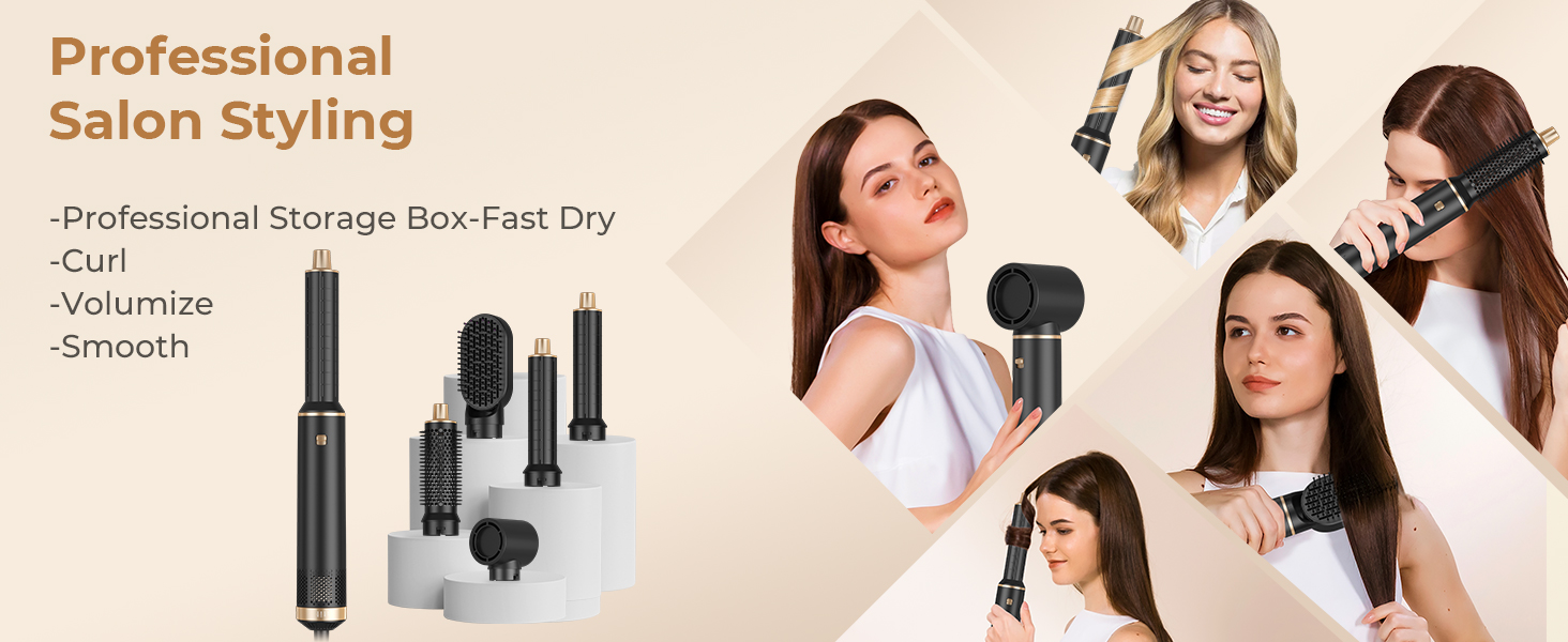 UKLISS Airstyler Pro 7-в-1: професійний фен-щітка з іонізацією, 1400W. Для створення локонів, випрямлення та сушіння волосся. (Жовтий)