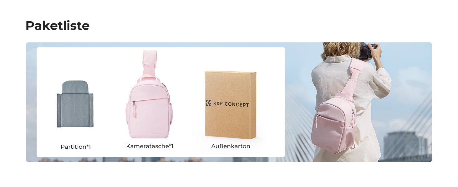 Сумка для камери K&F CONCEPT, слін-сумка на плече, фоторюкзак, компактний, водонепроникний, регульований ремінь, для DSLR/SLR камер, об'єктивів (5 літрів, рожевий)