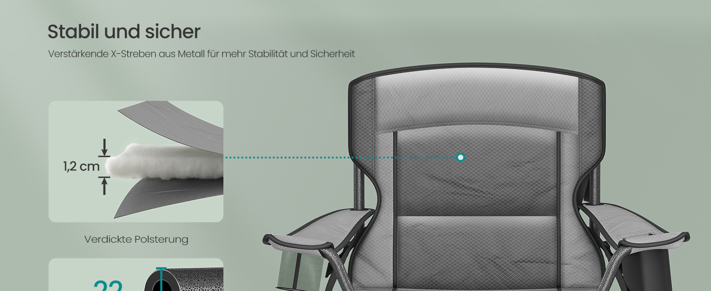 Крісло туристичне SONGMICS з підсклянником, складне, до 205 кг, сіре (шалений камінь)