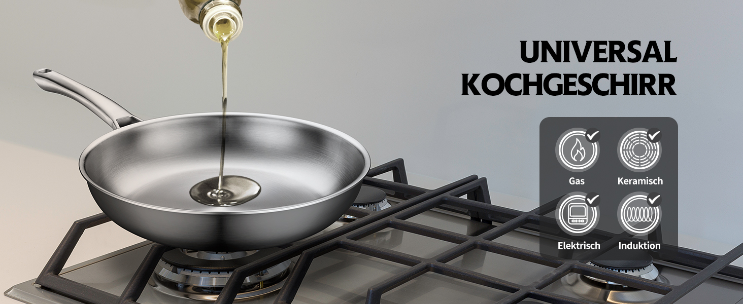 Набір сковорідок з нержавіючої сталі 3 шт. (20, 24, 28 см), універсальні, для всіх плит, індукційні, безпечні для духовки та посудомийної машини