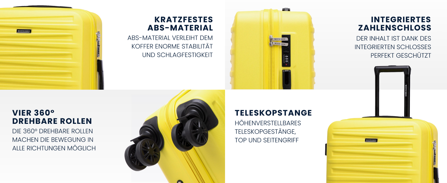 WITTCHEN Skyspeed Line: Великий валіза з жорстким корпусом ABS, 4 колеса, телескопічна ручка, комбінаційний замок, підходить для Lufthansa/Eurowings/Ryanair/Condor, жовтий (набір 3шт)
