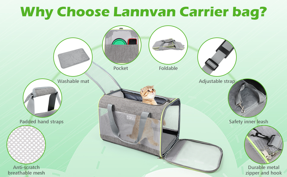 Транспортний бокс для котів Lannvan, до 6,5 кг, складаний, чорний (45x30x30 см)