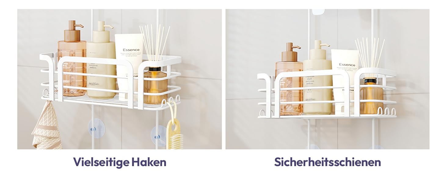 Поличка для душу SWTYMIKI: нержавіюча сталь, 11 гачків, 2 способи встановлення, аксесуари для душу (біла)