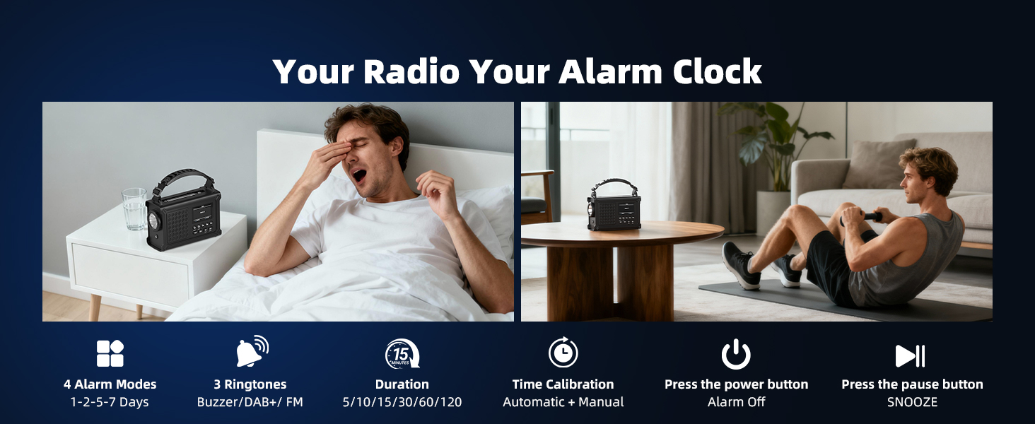 Радіо Kurbelradio на сонячній енергії та з ручним приводом | DAB/DAB+/UKW, Bluetooth 5.0 | Радіо для надзвичайних ситуацій з сонячною панеллю 8500 мм² та ручним приводом 650 мА | Портативне динамо-радіо з сонячною батареєю | Ліхтар та зарядний пристрій | Для кемпінгу та надзвичайних ситуацій, чорне