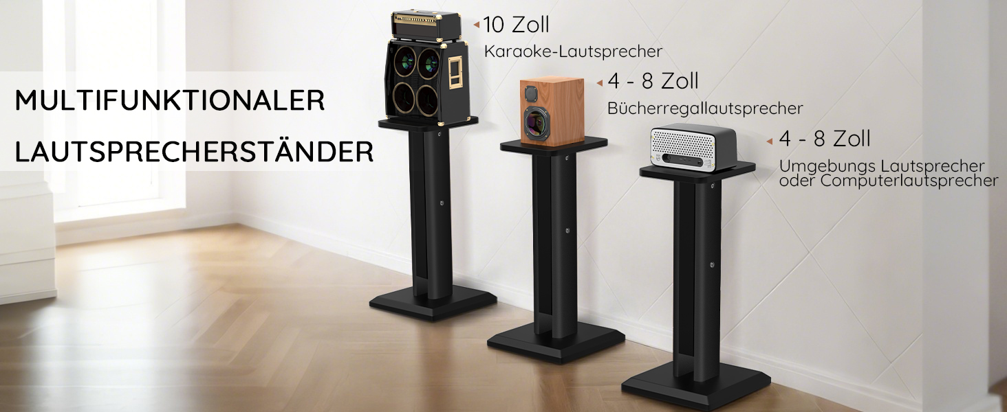 Підставка для акустики 65-85см, регульована по висоті, дерев'яна, для сателітної акустики, 4-10 дюймів, 20кг, 2 шт., чорний