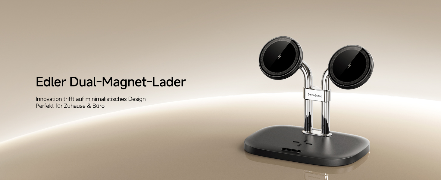 Бездротова зарядка SwanScout для iPhone 17/Air, AirPods Pro 3/2, 2 телефони, чорний