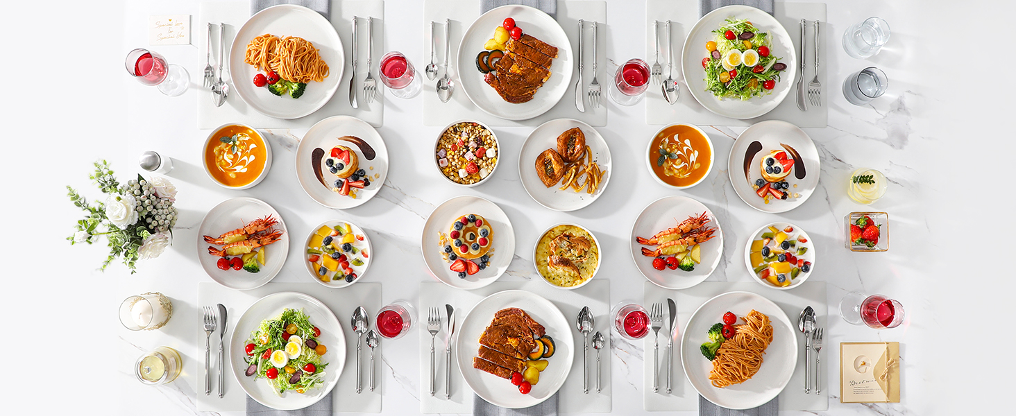 MALACASA Сервіз на 6 осіб (18 предметів) з реактивною глазур'ю, серія TARA, білий з коричневим, для дому та ресторану