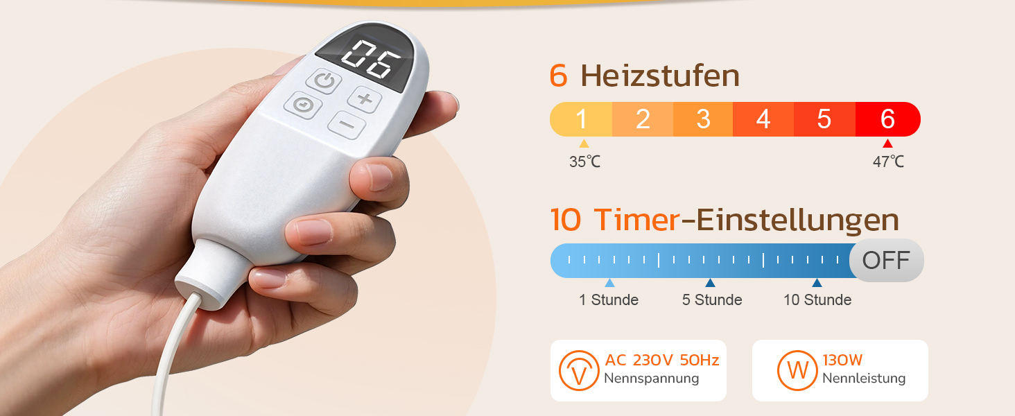 Електрична ковдра PRANITE 180x130 см з Sherpa та Flanell, 6 режимів нагріву, таймер 10 годин, автовимкнення, захист від перегріву, придатна для прання – сіра для ліжка та дивана