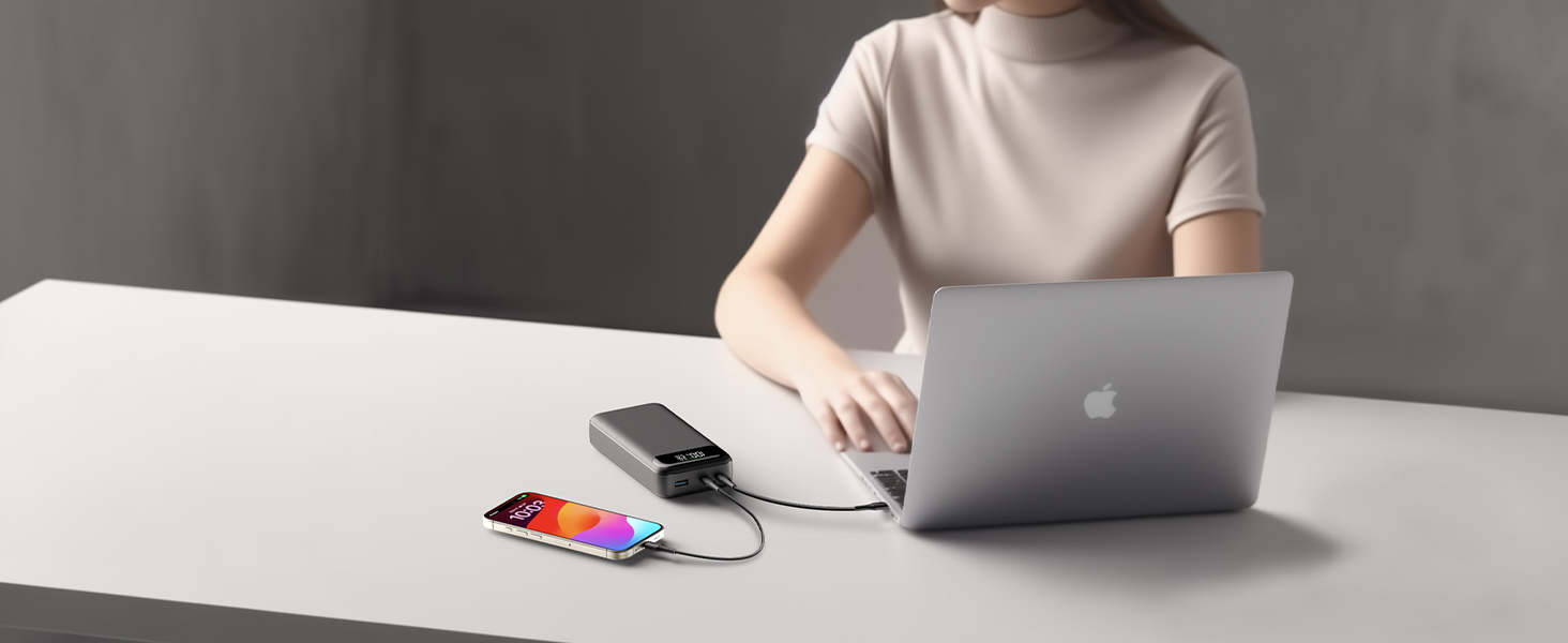 Power Bank ADDTOP 20000mAh 65W: зарядний пристрій для телефону та ноутбука (USB-C, чорний)