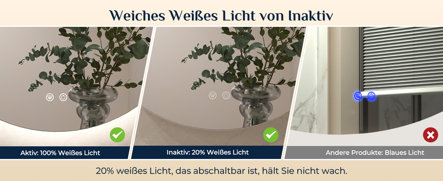 Дзеркало для ванної кімнати Keonjinn кругле, 60см з підсвічуванням, антизапар, сенсорне управління, пам'ять, 3 кольори світла, регулювання яскравості, LED, без рамки