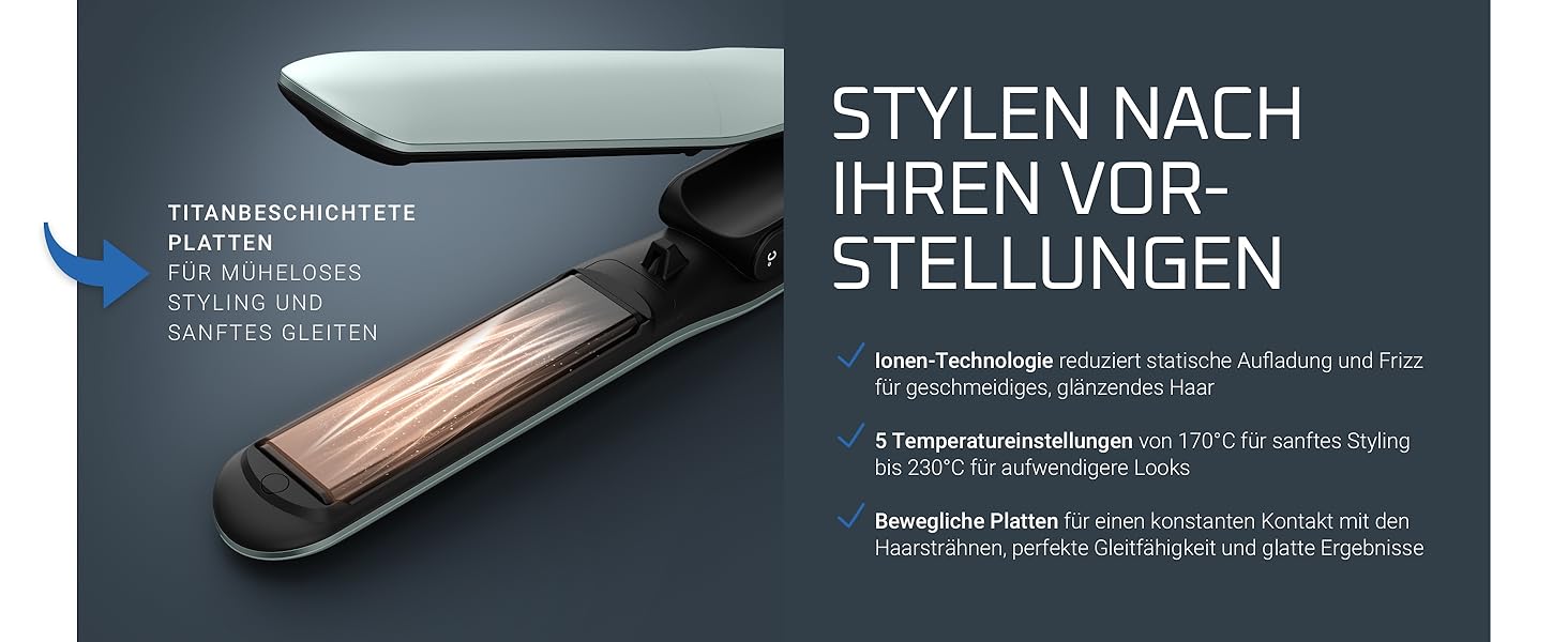Випрямляч для волосся Rowenta Thermoglide SF5120E0 Titanium, 5 режимів (170-230°C), чорний/синій