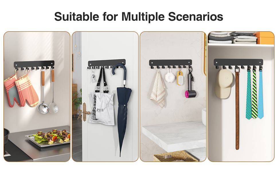 Ключниця Pickpiff з 8 гачками, чорна, для ключів, настінна організація