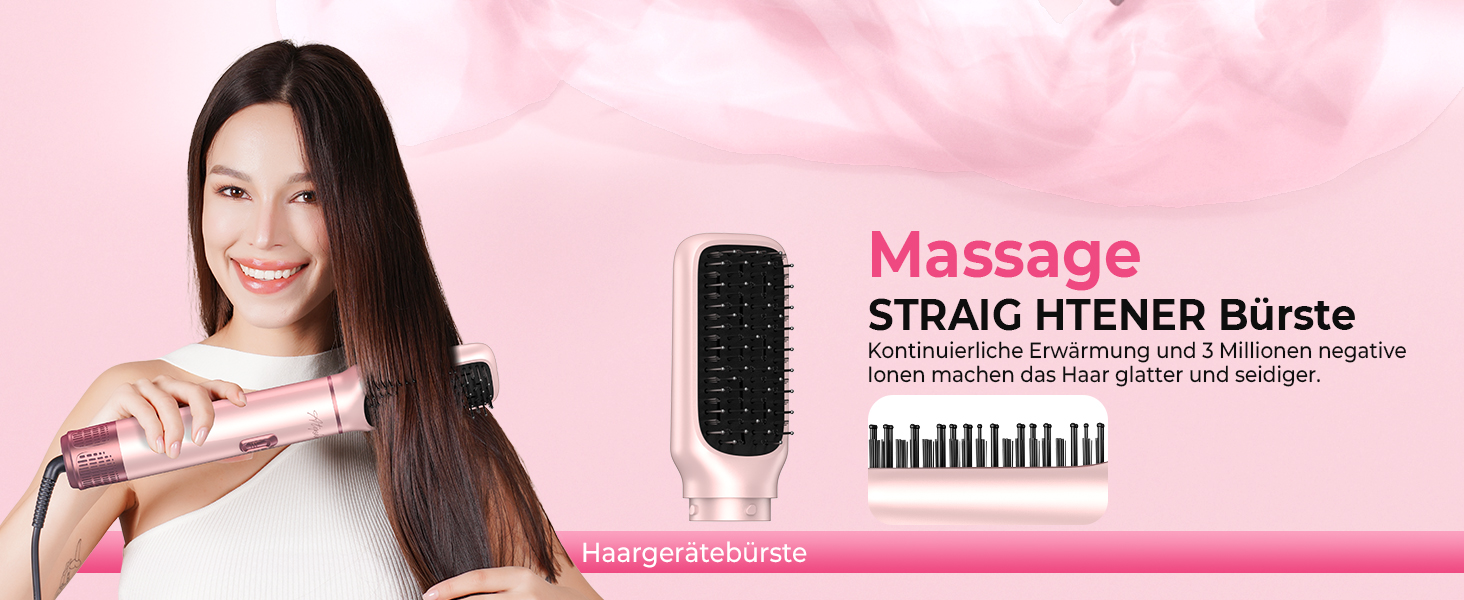 Мультистайлер для волосся 5 в 1 Atopskins Air Styler 1000W: фен-щітка, вирівнювач та плойка для сушіння, завивки та гладкого волосся, колір Creamrosa