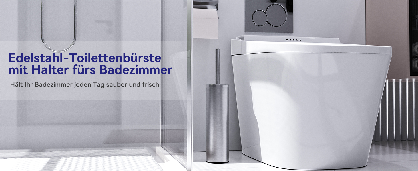 Набір для туалету DOWRY: щітка для унітазу з тримачем, 2 насадки, металева, для ванної кімнати (сріблястий, циліндричний)