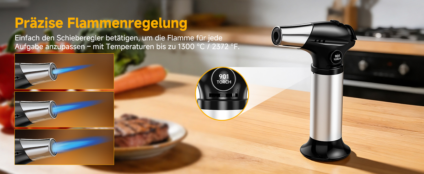 Кулінарний пальник Ankway для карамелізації та фламбування, газовий пальник для крем-брюле з замком безпеки, регульований, чорний (без бутану)