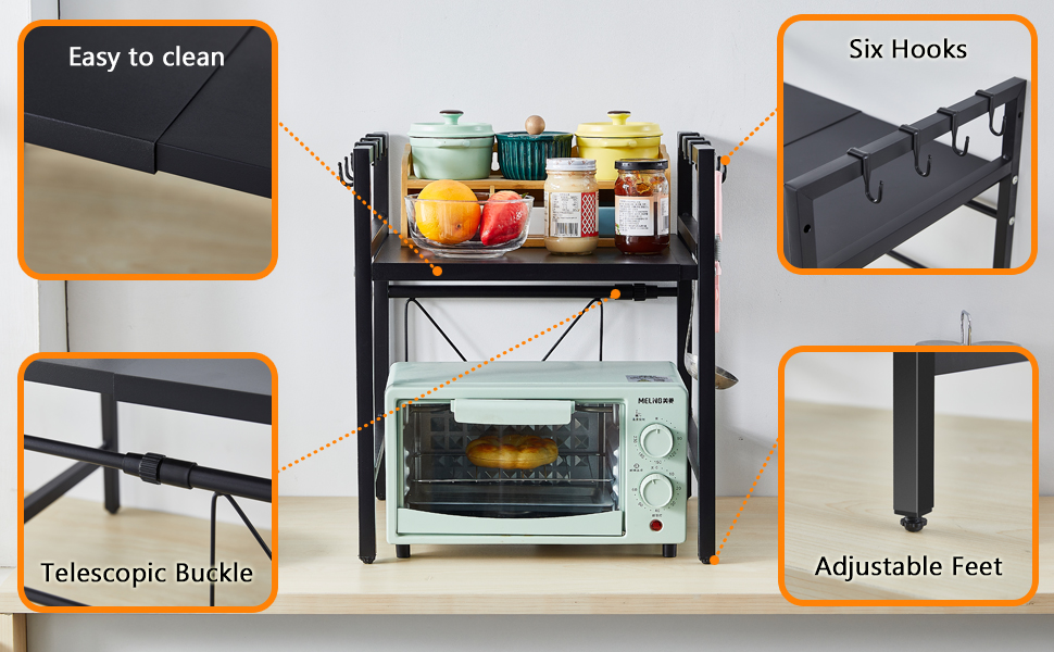 Розширювана полиця для мікрохвильової печі, органайзер для кухні, підставка для фритюрниці, 3 яруси, чорний