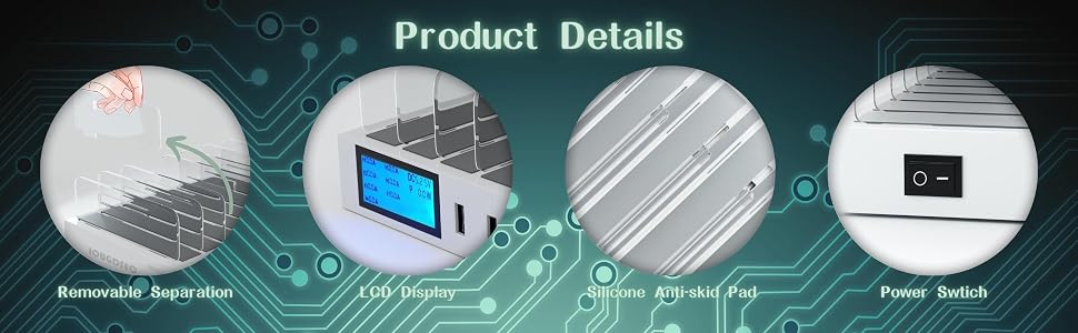 Зарядний пристрій Schnellladestation PD20W QC3.0 7-в-1 з LCD дисплеєм, USB-хаб для iPhone, iPad, Samsung, Huawei (Чорний)