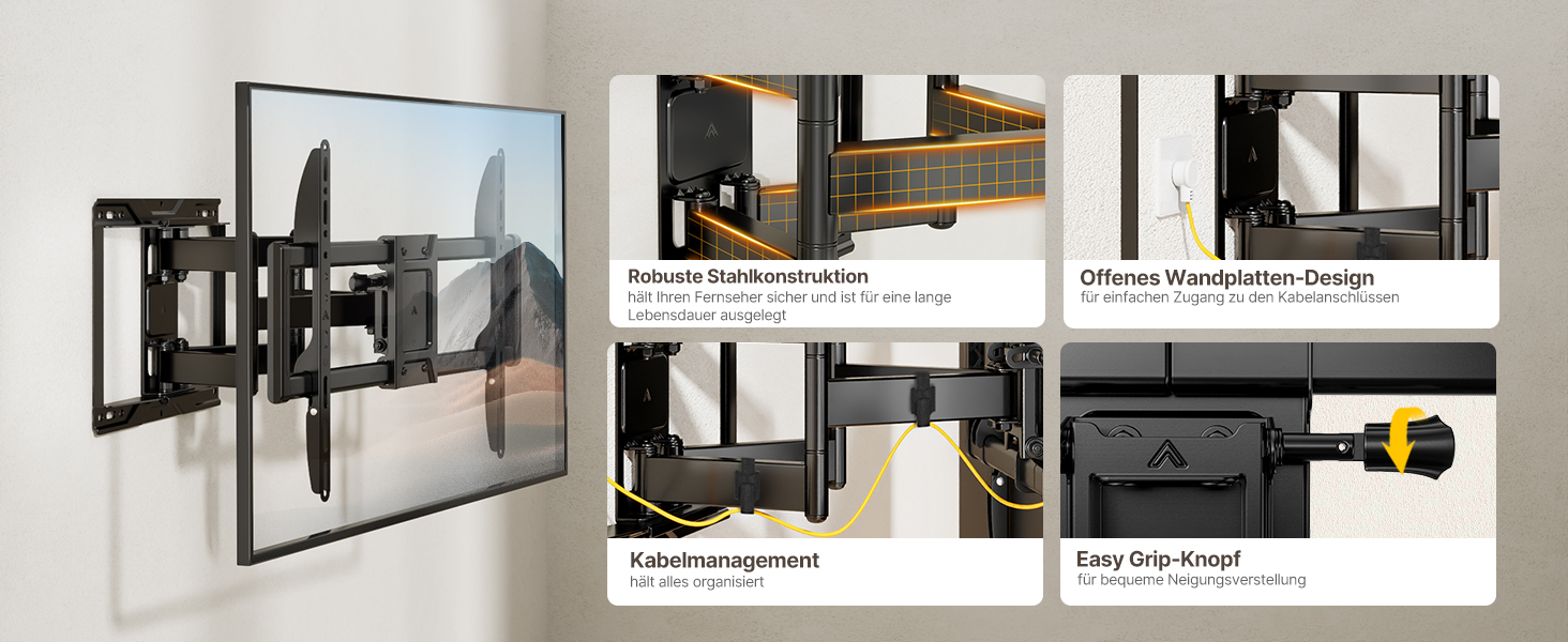 Настінна кріплення для телевізора monTEK, 37-90 дюймів, до 75 кг, з подвійними шарнірними руками, регулювання нахилу, поворот і витягування, VESA 600x400