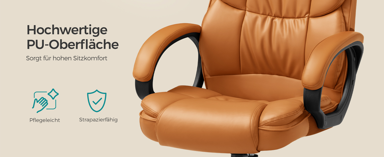 Крісло офісне SONGMICS для офісу та дому, крісло для комп'ютера, регульована висота, оббивка, OBG22B (карамельний колір, 53 x 51 x (112-122) см)