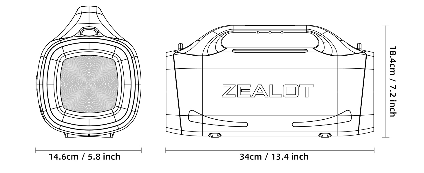 ZEALOT Bluetooth колонка 100W, XBass, Bluetooth 5.2, USB-C, 24000mAh, IPX6 водонепроникна, для кемпінгу, пляжу, басейну, саду - Чорна