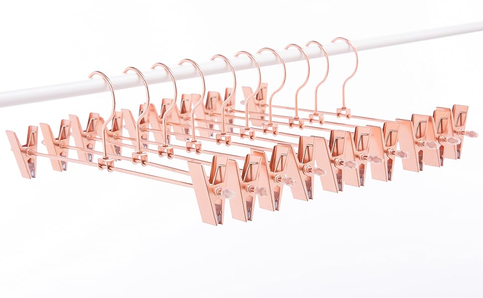 20 шт. Міцні вішалки для штанів та спідниць Rose Gold (мідь) з обертовими гачками та регульованими кліпсами