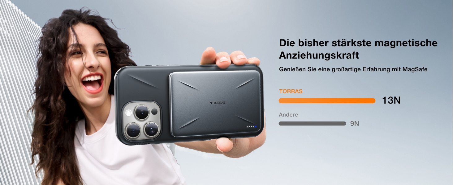 TORRAS MagPro Power Bank 5000mAh: Бездротова М'ягка Зарядна Батарея для iPhone з MagSafe, USB-C, Сірий