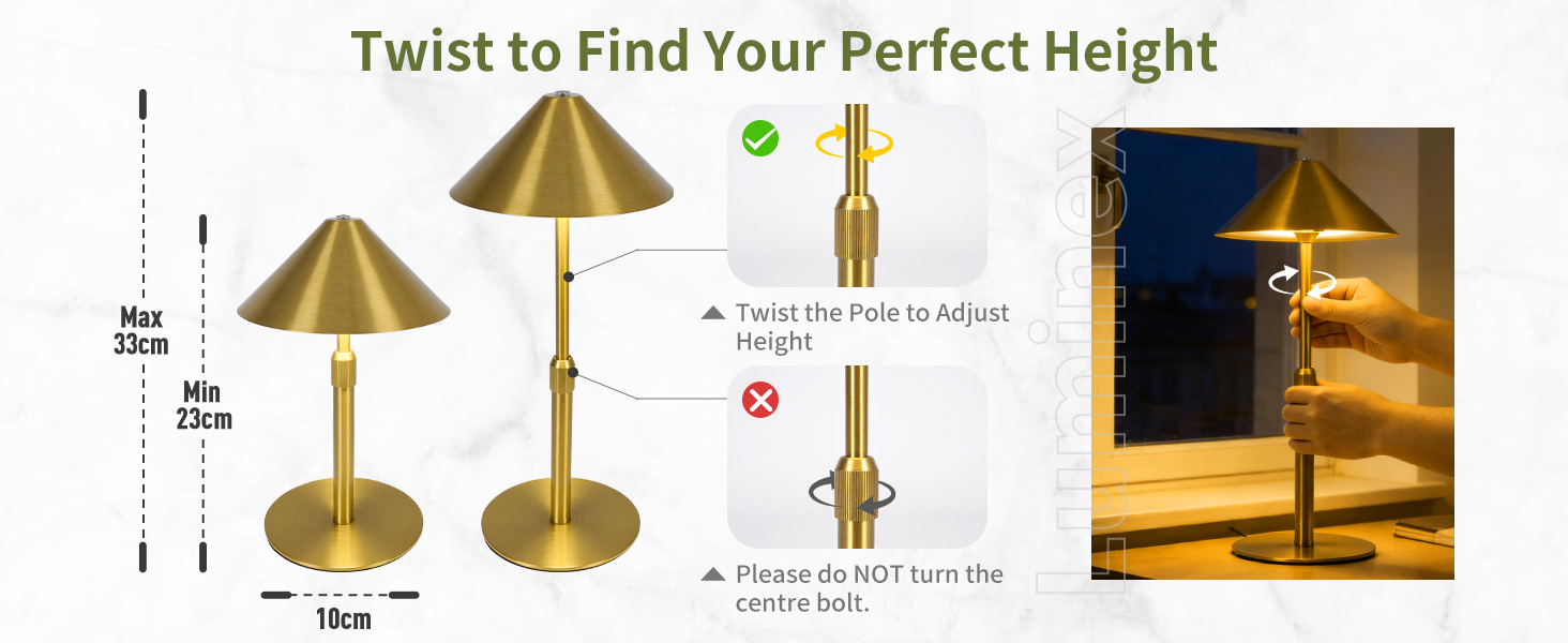 Нічник бездротовий акумуляторний Wiederaufladbare для вітальні, спальні, їдальні - Gold (латунь) з лампочкою, димуванням, сенсорним керуванням, 3-в-1