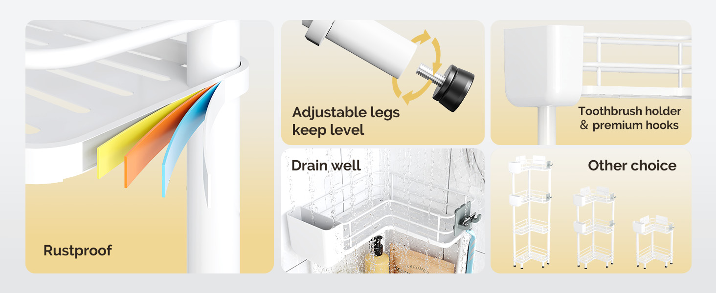 Набір з 3 кутових поличок для душу Orimade, нержавіюча сталь, без свердління, для ванної кімнати