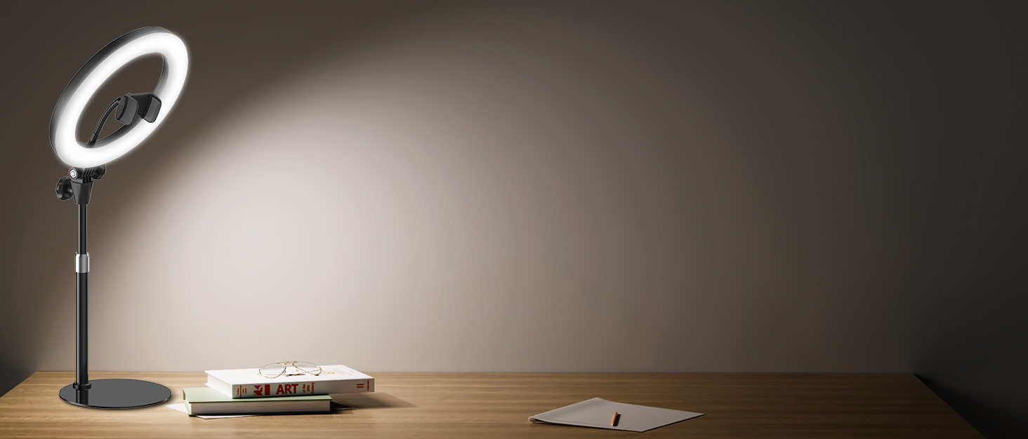 Кільцева лампа Evershop 10.5” з штативом для телефону/ноутбука: відеоконференції, стрімінг, YouTube, TikTok, LED, 3 кольори, 10 рівнів яскравості, 360° обертання