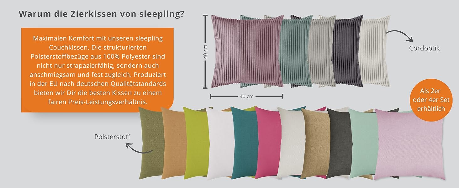 Комплект із 4 декоративних подушок Sleepling 40x40 см, бірюзові, з наповнювачем і чохлом, міцна оббивна тканина, для дивану, софи, декору