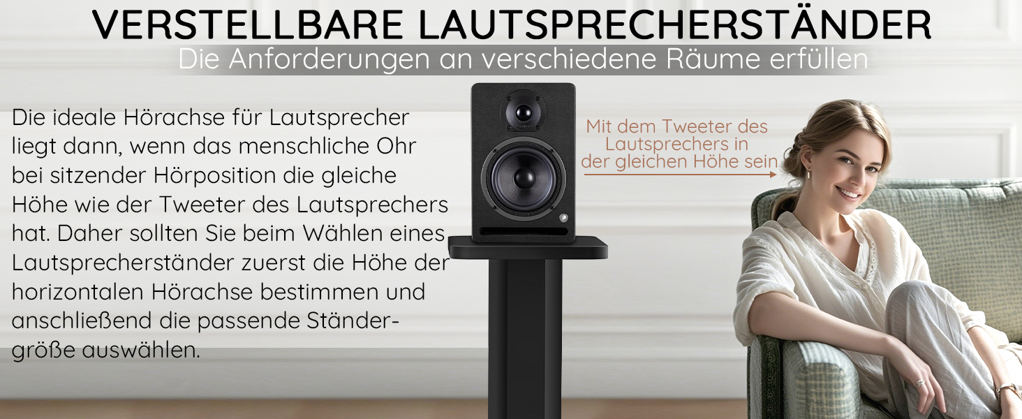 Підставка для акустики 65-85см, регульована по висоті, дерев'яна, для сателітної акустики, 4-10 дюймів, 20кг, 2 шт., чорний