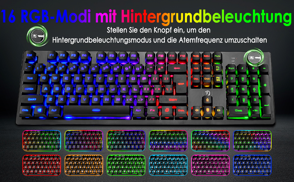 FELiCON Набір комбо для бездротової клавіатури та миші, 4800mAh, RGB-підсвічування, 16 режимів, керування кнопками, ергономічний дизайн, 7 кольорів, чорний K&M