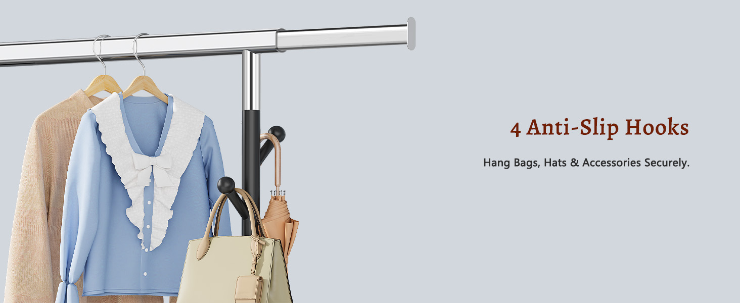 Легкий мобільний вішак для одягу на колесах FAVOOOSTY, металевий, до 200 кг, чорний, 1 стяжка