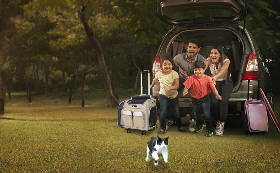 Транспортувальна сумка для тварин на колесах, для котів та маленьких собак, 4-в-1, рюкзак, дихаюча, хакі