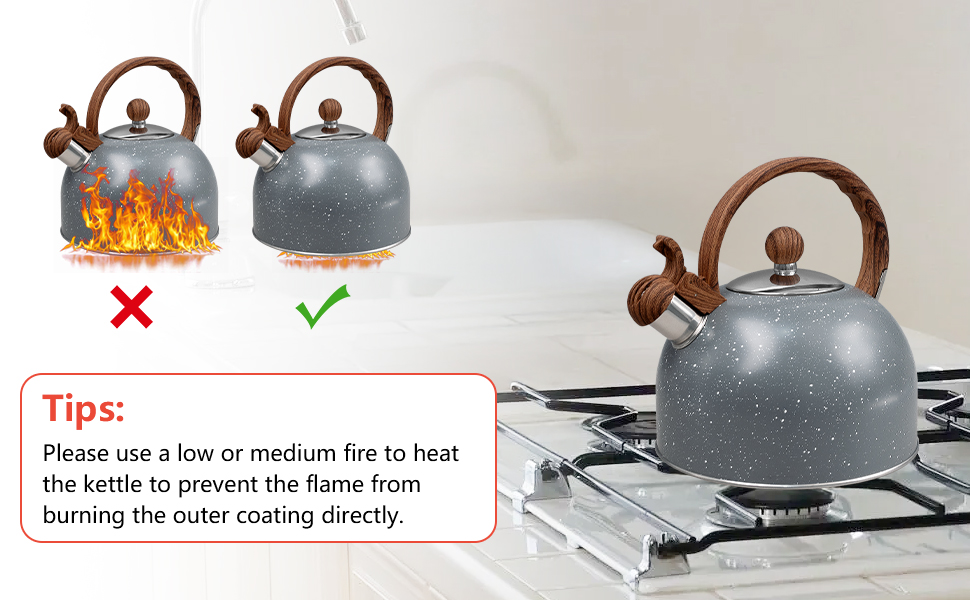 Чайник для плити, 3 л, нержавіюча сталь, з ручкою з деревом, чайник-свисток для індукційних, газових та електричних плит (білий)