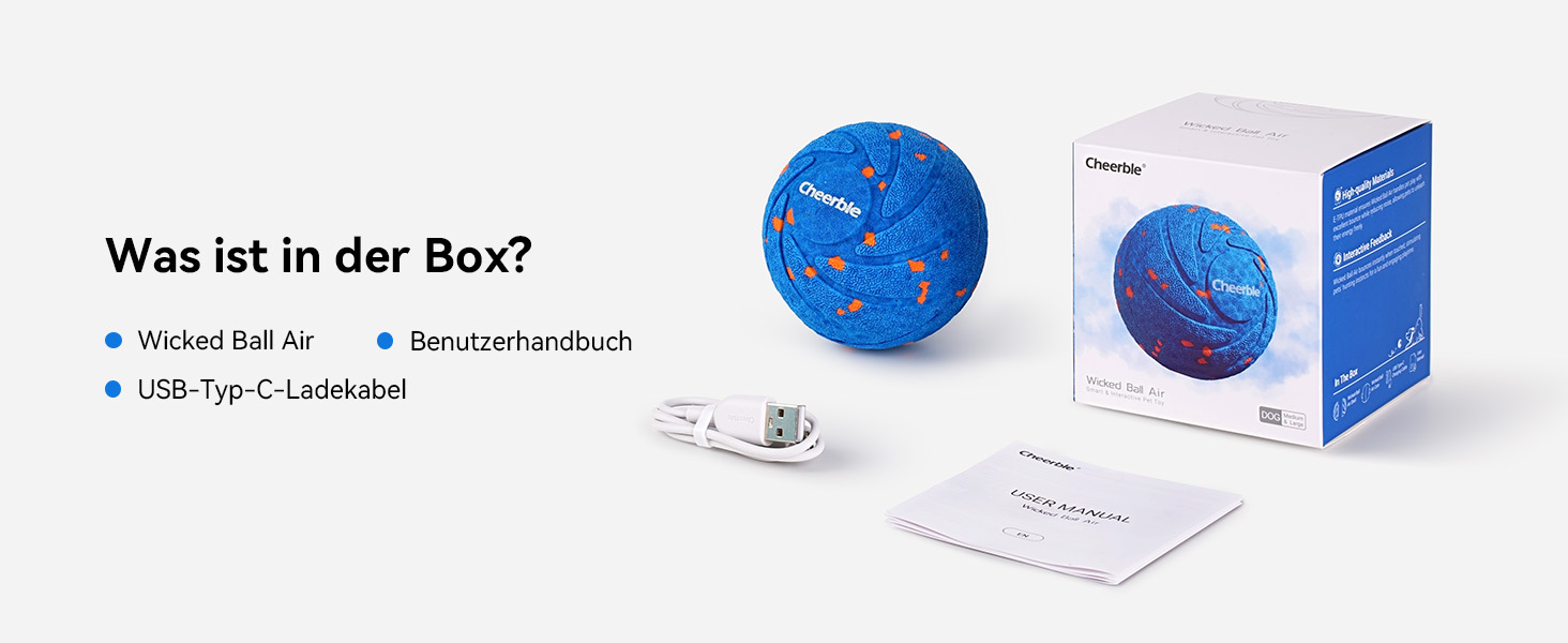 Інтерактивний собачий м'яч Wicked Ball Air з LED, саморухомий, 3 режими, інтелектуальна іграшка для собак, подарунок на день народження, синій