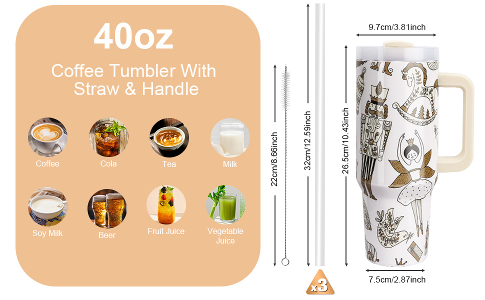 Термокружка WALLFID 40oz з нержавіючої сталі, вакуумна ізоляція, з кришкою, 3 трубочки та щітка для чищення, для гарячих та холодних напоїв, ідеально підходить для кави, чаю, смузі та іншого